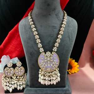 MOP Stone And Hanging <b>Pearls</b> Circle Shaped Pendant <b>Set</b> Lightweight And Versatile Ideal For Casual Ethnic Wear,Festive Gatherings - Product Image 3