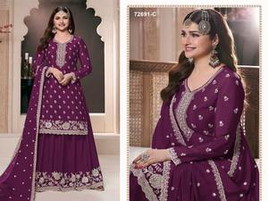 Traje Sharara de diseñador tradicional indio para mujer para Bodas de verano, trabajo de secuencia bordada para funciones de fiesta de boda indio - Product Image 6