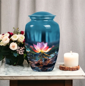 Urna Funeraria para Cenizas Humanas Adultas con Diseño de Flor de Lis, Gran Capacidad, Estilo Europeo Americano, Ecológica, Personalizable, 220 Pulgadas Cúbicas - Product Image 3