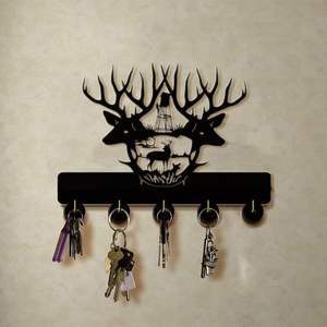 Key <b>Hangers</b> for Wall,Deer Key Hooks for Wall,Black Wooden Antlers Key Rack Organizer for Wall Decorative Christmas Deer - Product Image 2