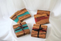 Dessous de verre personnalisés en bois d'acacia, ensemble de tapis époxy rivière en résine turquoise, cadeau d'Halloween gravé sur mesure