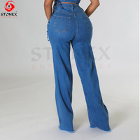 Ensemble 2 pièces tendance en jean bleu délavé respirant pour adolescentes, style urbain, en denim de coton, pour femme