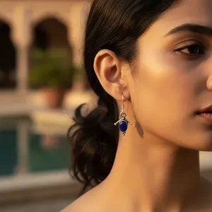 Boucles d'oreilles pendantes en argent 925 avec lapis-lazuli pour femmes, bijoux tendance plaqués or rose avec diamant pour fiançailles - Product Image 3