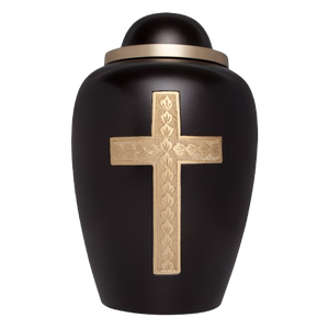 Urne funéraire marron avec croix dorée - Urne de crémation pour cendres humaines - Product Image 1