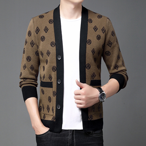 Cárdigan coreano de un solo pecho para <span class=keywords><strong>hombre</strong></span>, suéter con cuello en V y bolsillos con botones, cruce de moda de primavera y otoño - Product Image 3