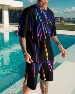 Camisetas Vintage, conjuntos de 2 uds., sudadera con estampado de plantas abstractas en 3D, chándales informales para hombre, conjunto de manga corta con cuello redondo, trajes para hombre, ropa - Product Image 2