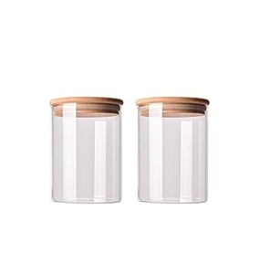 Récipient hermétique pour le stockage des aliments en verre avec couvercle en bois d'acacia Pot rond en verre transparent Organisateur de garde-manger Pot pour aliments au miel - Product Image 3