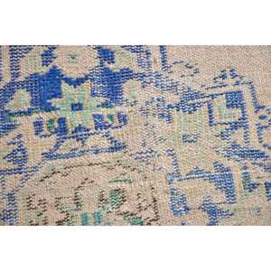 Alfombra Turca Redonda Vintage de 2.5x1.5 pies, Alfombra de Lana Azul Sólida - Product Image 4