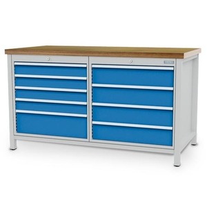 Table de travail, 9 tiroirs, 1500 x 750 x 859 mm, gris/bleu - Product Image 1