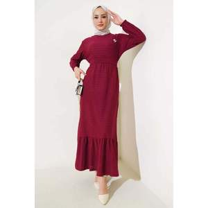 Vestido de noche modesto con cinturón y cintura Borgoña - Product Image 3