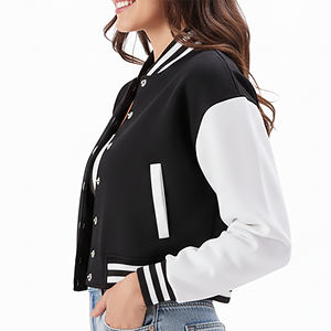 Chaqueta Varsity para Mujer, Diseño Nuevo, Personalizada, OEM, al por Mayor, Manga Larga, Transpirable, Estilo Crop Top, Chaqueta de Béisbol de Peso Pesado - Product Image 5