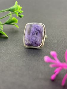 Meilleure vente en vrac qualité fabricant de bijoux naturel Charoite forme carrée Cabochon pierres précieuses solide 925 bagues en argent Sterling - Product Image 3