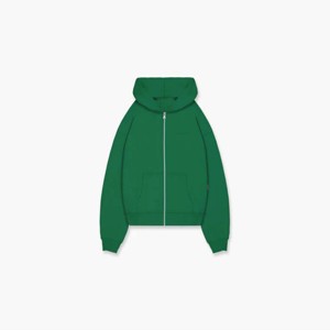 Sweat à capuche zippé vert essentiel coupe confortable, construction durable et broderie élégante sur le devant en 2D - Product Image 1