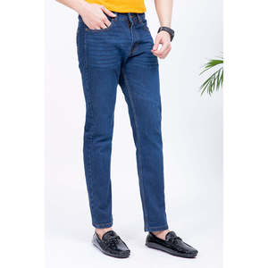Jean en denim coupe droite taille haute pour homme, coupe ample, délavage coloré, style streetwear, automne, avec logo personnalisé - Product Image 1