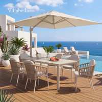 Ensemble de mobilier de jardin commercial pour restaurant, table de jardin en aluminium et chaises empilables en corde pour hôtel et complexe hôtelier
