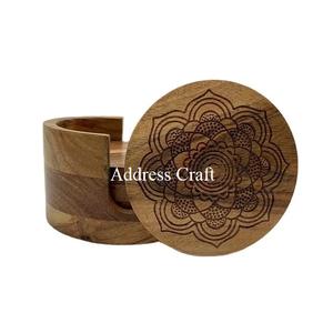 ชุดที่รองแก้วไม้ธรรมชาติทำมือพร้อมที่วางบนโต๊ะอาหารที่รองแก้วไม้กันลื่นที่กำหนดเองชุดจานรองแก้วทนความร้อน - Product Image 2