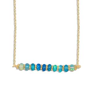 GOODSTONE JEWELS Collier chaîne barre en opale Paraiba naturelle pour femme en argent sterling 925 rempli d'or jaune taille 18IN - Product Image 1