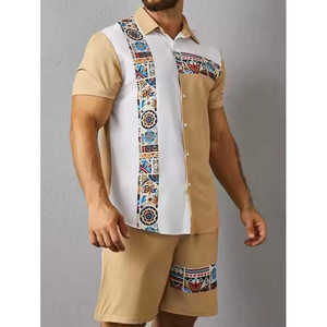 Ensemble décontracté d'été pour homme : chemise à manches courtes unie et short, séchage rapide, tissu en maille éponge respirant 100 % polyester, style urbain - Product Image 1