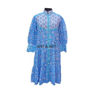 Vestido de Verano Estampado de Algodón, Vestidos Largos Casuales con Estampado Floral, Ropa Suave para el Hogar, Mangas Abullonadas, Vestidos Largos Casuales Sueltos y Suaves - Product Image 1