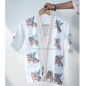 Peignoir pour enfants en coton imprimé licorne Vente en gros kimono en coton gaufré imprimé - Product Image 6