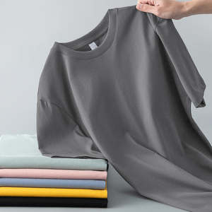 เสื้อยืดคอกลมแขนสั้นสำหรับผู้ชายเสื้อลำลองสีพื้นทรงหลวม - Product Image 3