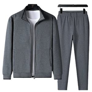 2024ชุดกีฬาซิปรูดสำหรับผู้ชายชุดกีฬาแบบโอเวอร์ไซส์สำหรับฤดูใบไม้ร่วงชุดกีฬา2ชิ้นสำหรับวิ่งจ๊อกกิ้งวิ่งสีพื้น - Product Image 3