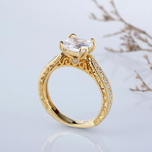 Jeulia Gold Tone Milgrain Princess Cut Diamond Sterling Silver Ring - Product Image 5