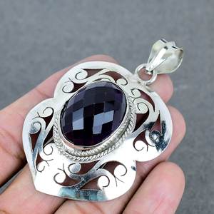 จี้ทองเหลืองแอเมทิสต์ธรรมชาติผลิตในอินเดียพร้อม925ชุบเงินสำหรับงานแต่งงานเครื่องประดับเงิน - Product Image 3