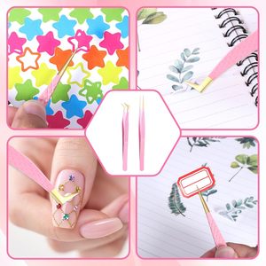 Juego de Pinzas para Pestañas de Acero Inoxidable Rosa con Punta Recta y Curva para Aplicación Precisa de Extensiones de Pestañas, Servicio OEM - Product Image 2
