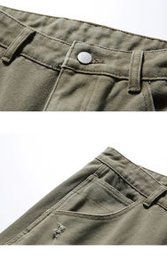 กางเกงขาสั้นผู้ชายแบบลำลองระบายอากาศได้ดีแนวสตรีทใส่สบายกางเกงขาสั้นผ้าฝ้ายปรับแต่งได้สำหรับผู้ชายผ้าเดนิม - Product Image 4