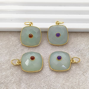Bezel Aqua Calcedony avec pendentif à breloques en pierres précieuses grenat | 14k plaqué or bricolage faisant des breloques | Pendentifs en pierres précieuses en gros - Product Image 2