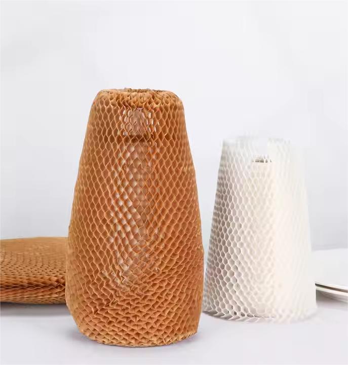 Qpack Custom Size Eco-Friendly Recyclable 100% Virgin Wood Pulp Honeycomb Roll Sleeve Protective Packaging 80gsm Offset Printing
