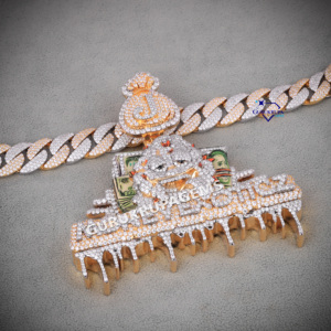 14KT ทองแล็บปลูกไมอามี่กระเป๋าธนบัตรออกเย็นออกดอลลาร์สร้อยคอจี้ดีไซน์แบบห้อยสำหรับผู้ชายเครื่องประดับแนวแร็ปเปอร์ - Product Image 6