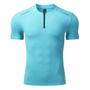 เสื้อยืดรัดรูปเข้ารูปแบบแห้งเร็วสำหรับผู้ชายเสื้อผ้ากีฬาแบบซิปคอตั้งโลโก้ได้ตามต้องการ - Product Image 2