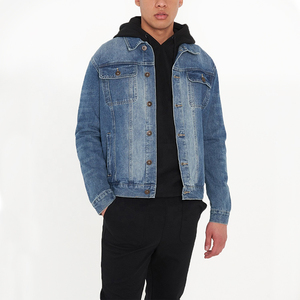 Best Selling High Quality <b>Men's</b> Denim <b>Jackets</b> Custom Logo Printed Hooded Stand <b>Light</b> Pattern Direct Factory Supply - Product Image 2