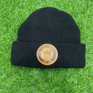 Gorro de mezcla de lana de alta calidad Parche de cuero artificial Impreso digital para la playa y los viajes - Product Image 1