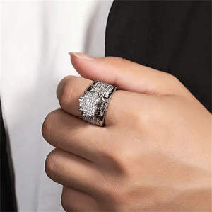 Bague Cœur en Moissanite Taille Princesse Style Hip-hop Luxe Rétro Punk Unisexe pour Fiançailles en Argent 925 Plaqué Rhodium Certifié - Product Image 3