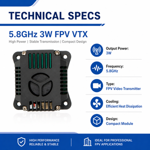Transmisor de Video FPV VTX de 5.8GHz y 3W, Alta Potencia, Señal Estable, Refrigeración Integrada para Drones FPV UAV - Product Image 3