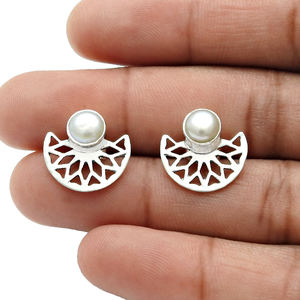 Superventas nuevo diseño esterlina 925 Plata Perla piedra diseño único Stud pendiente para ella joyería hecha a mano precio directo de fábrica - Product Image 4