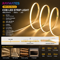 RAMATES Bande LED flexible ultra-étroite de 3 mm Mini FCob 12V 24V Bande lumineuse LED 3000K 5W Bande lumineuse LED OEM ODM 480leds UL ETL DIY