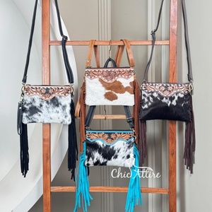 Bolsos de cuero mecanizados a mano más vendidos, monederos y bolsos de mano para mujer, bolsos cruzados de lujo con flecos de cuero de vaca genuino para mujer - Product Image 1