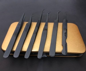 Pinzas de extensión de pestañas de acero inoxidable sostenible brillante Negro con logotipo personalizado, puntas puntiagudas de volumen de agarre fuerte probadas a mano - Product Image 5