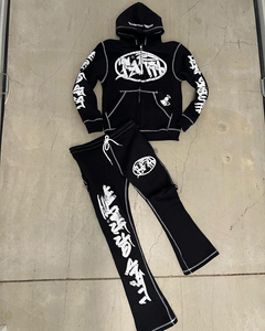 Vente en gros de vêtements de sport pour hommes avec logo personnalisé, ensemble de survêtements, délavés à l'acide, avec strass, pantalon de survêtement, sweat à capuche, jogging - Product Image 2