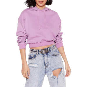 Custom drop shoulder long sleeve crop top hoodies for women sweatshirt distressed <b>hoodie</b> streetwear 2026 - Product Image 3