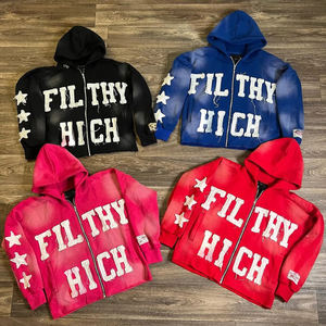 Personnalisé 400 gsm Lavage à l'acide Vintage Distressed Broderie Patch À Capuche Streetwear Coupe Brut Recadrée Capuche Doublée Polaire Hiver À Capuche - Product Image 1