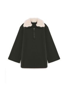Premium Quality Women's Sweatshirt Fox Fur Collar 100% Cotton Quick Dry Knee Over-sized <b>Knitted</b> <b>Sets</b> Half Zip Thick Solid - Product Image 1