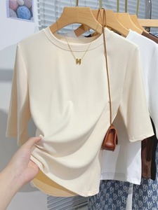 Camiseta de manga corta para mujer, ropa transpirable para mujer, Camisetas básicas ajustadas de verano, camisetas de algodón 2025, camisetas informales con cuello redondo para mujer - Product Image 4