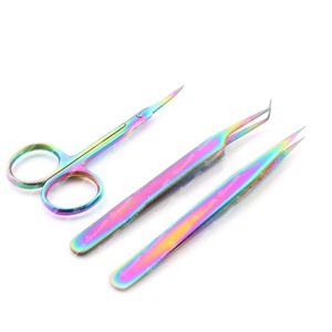 Pince à épiler professionnelle en acier inoxydable à poignée diamantée avec mini ciseaux à cils pointus série arc-en-ciel - Product Image 3