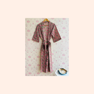 Verano algodón bloque de mano Impreso dama de honor Robe dama de honor kimono vestido Algodón kimono vestido - Product Image 5