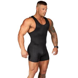 Combinaison de lutte athlétique respirante sans manches pour homme, en tissu polyester élasthanne flexible haute performance - Product Image 1
